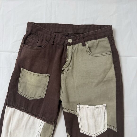 Colorblock Top-stitching Wide Leg Jeans size Large - Picture 3 of 9